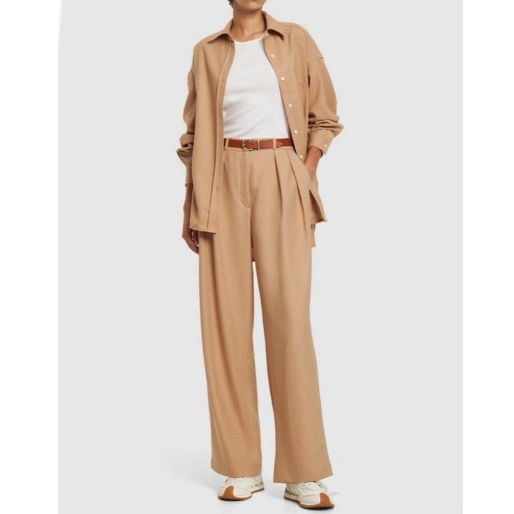 The Frankie Shop New Tansy Pleated Wide Leg Pants Trousers Medium Neutral Camel